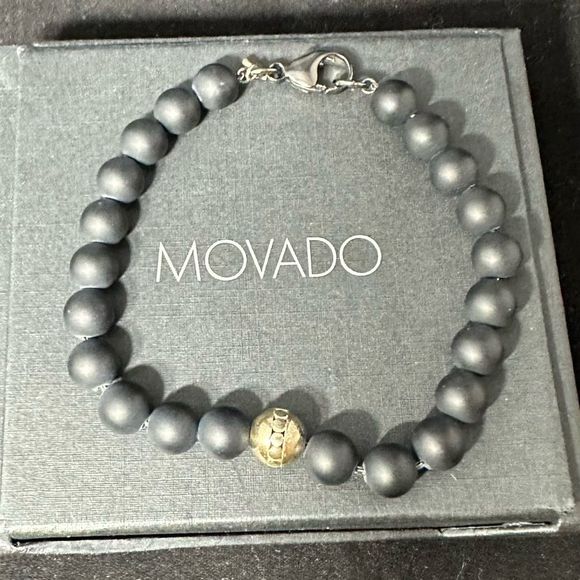 Movado Other - Movado Men's 8MM matte black onyx bead bracelet with luxurious vermeil, inc box.